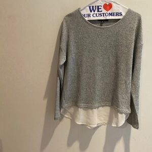 LULUS Chic Gray Sweater with White Layered Hem.  Medium